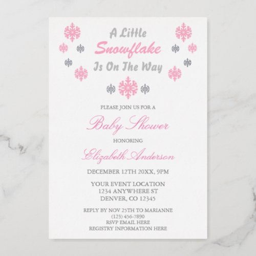 A Little Snowflake Is On The Way Baby Shower Foil Invitation