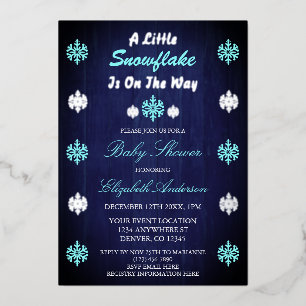 A Little Snowflake Is On The Way Baby Shower Foil Invitation