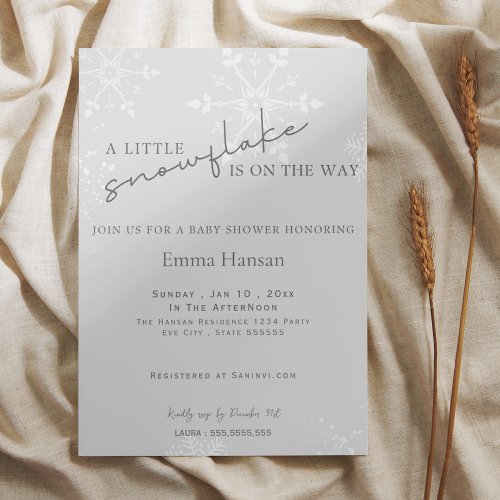 A little Snowflake is on the way Baby shower grey  Invitation