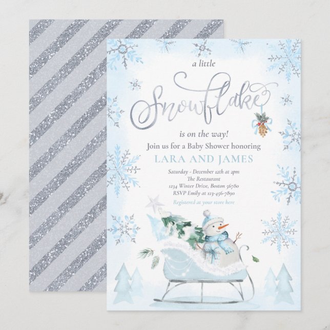 A Little Snowflake Is On The Way Baby Shower Invitation (Front/Back)