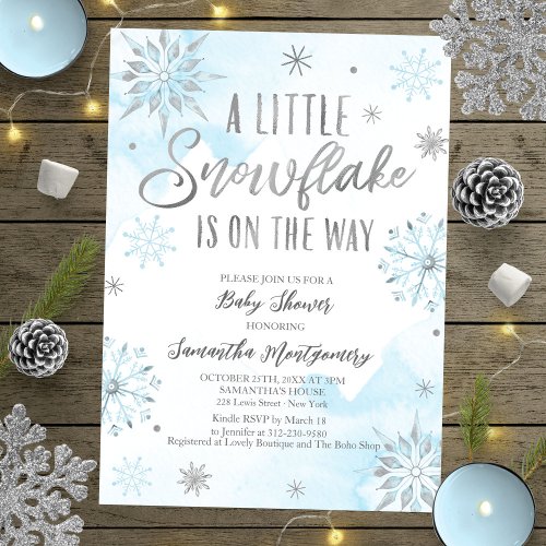 A little snowflake is on the way baby shower invitation