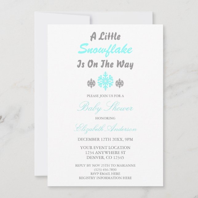 A Little Snowflake Is On The Way Baby Shower Invitation (Front)