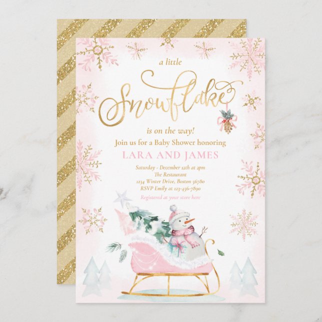 A Little Snowflake Is On The Way Baby Shower  Invitation (Front/Back)