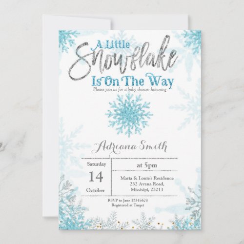 A little snowflake is on the way baby shower mint invitation