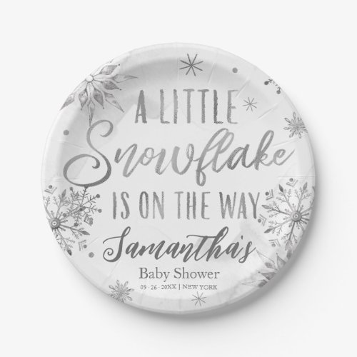 A little snowflake is on the way Baby Shower Paper Plates