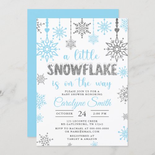 A Little Snowflake Is On The Way Boy Baby Shower I Invitation