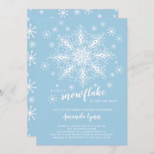 A Little Snowflake Is On The Way Boy Baby Shower Invitation