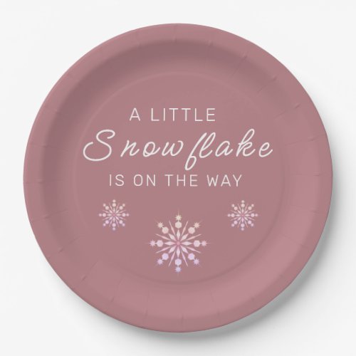 A Little Snowflake is on the Way Dusty Rose  Paper Plates