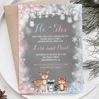 A Little Snowflake Is On The Way Gender Reveal Invitation by HappyPartyStudio at Zazzle