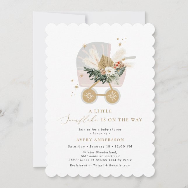 A Little Snowflake Is On The Way Girl Baby Shower Invitation (Front)