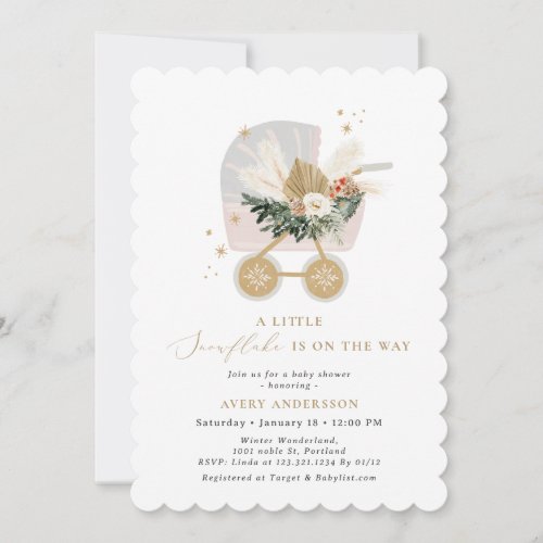 A Little Snowflake Is On The Way Girl Baby Shower Invitation