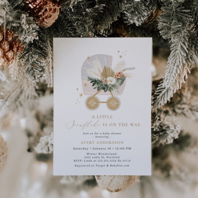 A Little Snowflake Is On The Way Girl Baby Shower Invitation (Creator Uploaded)