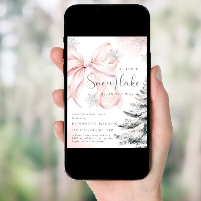 A Little Snowflake is on the Way Girl Baby Shower  Invitation (Front Digital)
