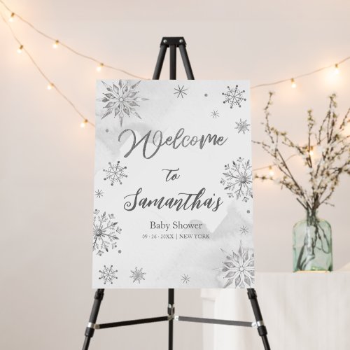 A little snowflake is on the way Gray Welcome Sign