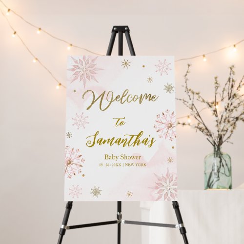 A little snowflake is on the way Pink Welcome Sign