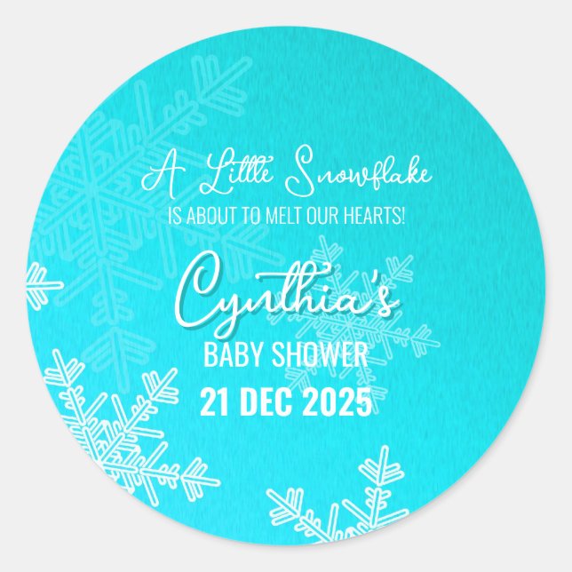 A Little Snowflake Minimalist Blue Pattern  Classic Round Sticker (Front)