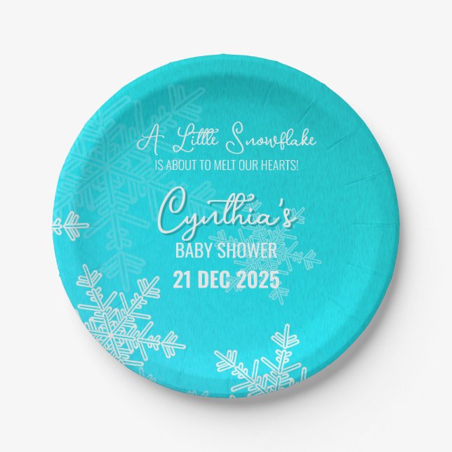 A Little Snowflake Minimalist Blue Pattern  Paper Plates (Front)