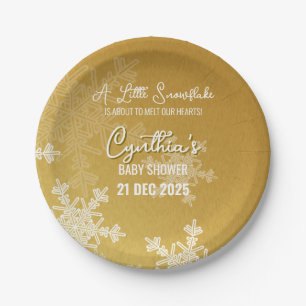 A Little Snowflake Minimalist Golden Pattern Paper Plates