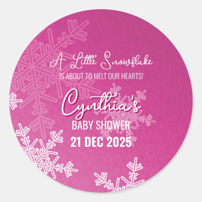 A Little Snowflake Minimalist Pink Pattern  Classic Round Sticker (Front)