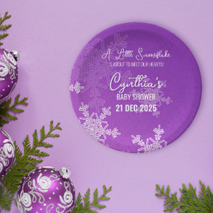 A Little Snowflake Minimalist Purple Pattern Paper Plates