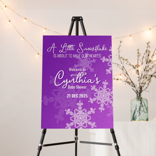 A Little Snowflake Minimalist Purple Welcome Sign (In Situ (Stand))