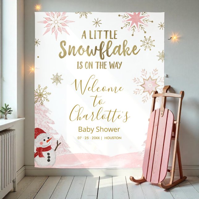 A little snowflake Pink Baby Shower Backdrop (Creator Uploaded)