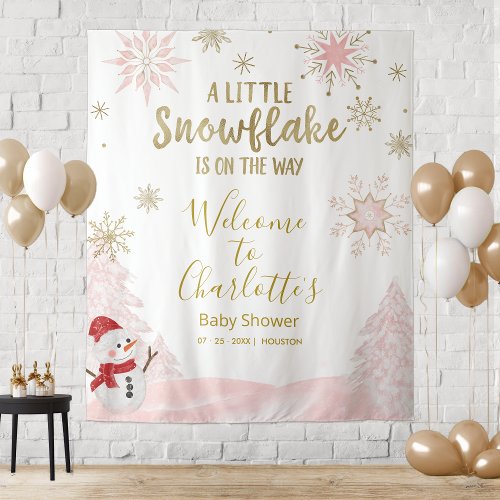 A little snowflake Pink Baby Shower Backdrop