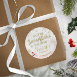 A little snowflake Pink Baby Shower Classic Round Sticker<br><div class="desc">Adorable calligraphy with snowflakes,  winter-themed baby shower invitations. Easy to personalised with your details. Check the collection to find matching items as enclosure cards.</div>