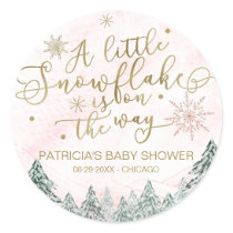 A little Snowflake Pink Baby Shower Classic Round Sticker