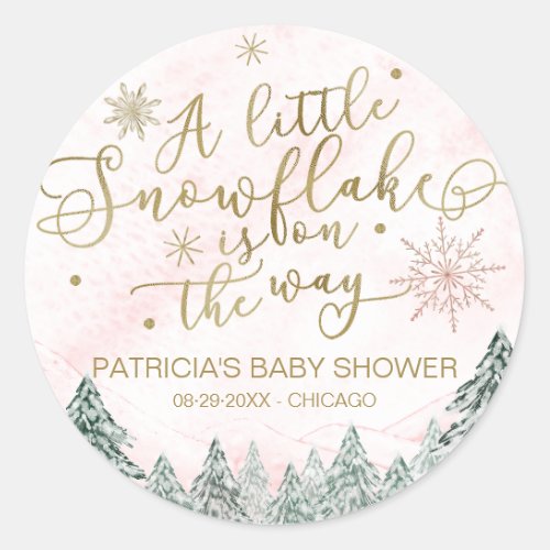 A little Snowflake Pink Baby Shower Classic Round Sticker