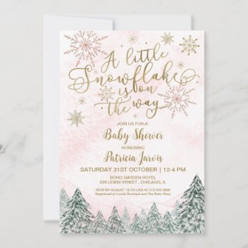 A Little Snowflake Pink Baby Shower Invitation by LitleStarPaper at Zazzle
