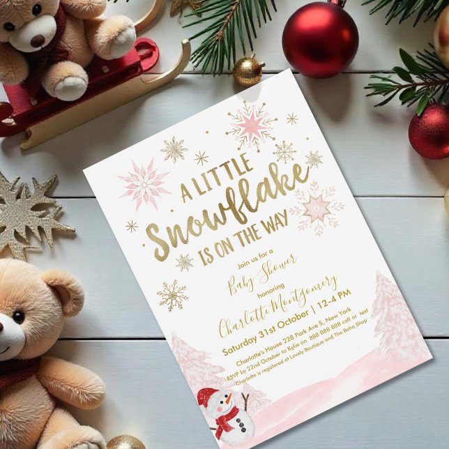 A little snowflake Pink Baby Shower Invitation (Creator Uploaded)