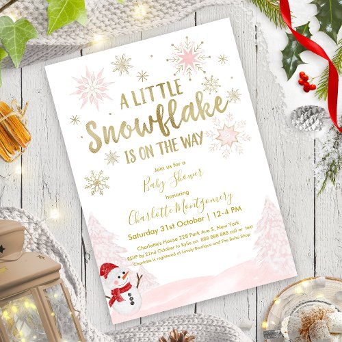 A little snowflake Pink Baby Shower Invitation