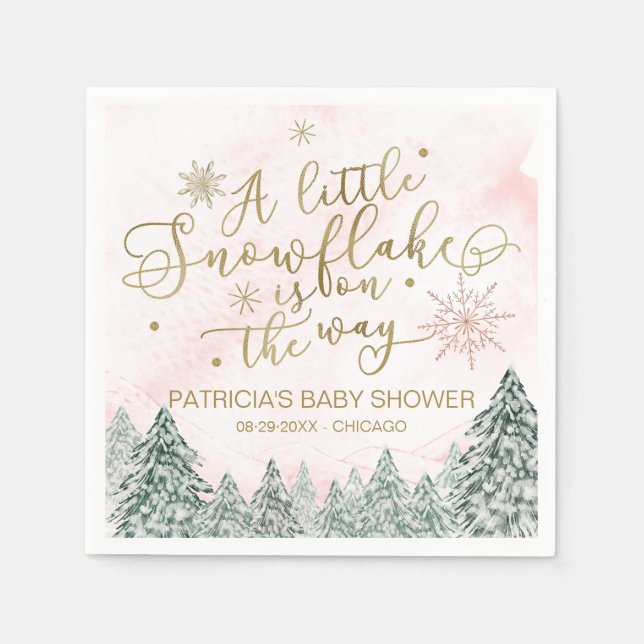 A little Snowflake Pink Baby Shower Napkins (Front)