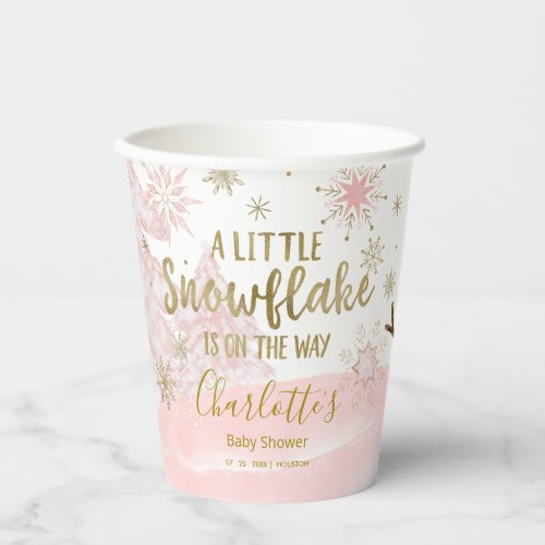 A little snowflake Pink Baby Shower Paper Cups