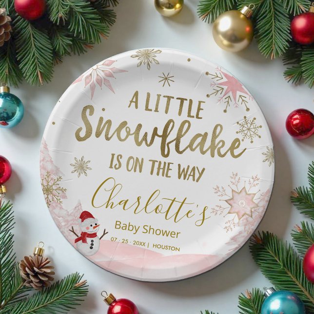 A little snowflake Pink Baby Shower Paper Plates (Creator Uploaded)