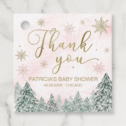A little Snowflake Pink Baby Shower Thank You Favor Tags