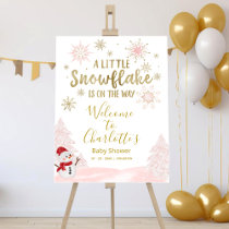 A little snowflake Pink Baby Shower Welcome Sign
