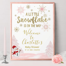 A little snowflake Pink Baby Shower Welcome Sign