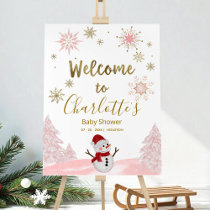 A little snowflake Pink Baby Shower Welcome Sign