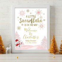 A little snowflake Pink Baby Shower Welcome Sign