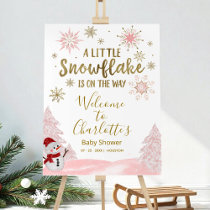 A little snowflake Pink Baby Shower Welcome Sign