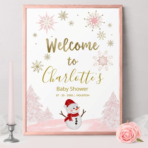 A little snowflake Pink Baby Shower Welcome Sign