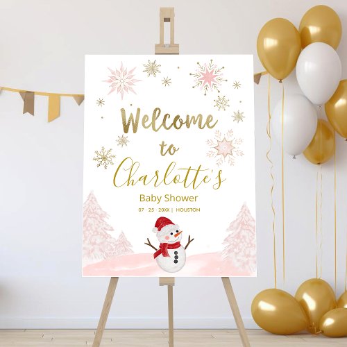 A little snowflake Pink Baby Shower Welcome Sign