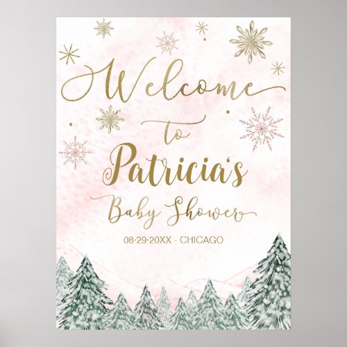 A little Snowflake Pink Baby Shower Welcome Sign
