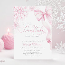A Little Snowflake Pink Bow Baby Shower Invitation