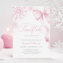 A Little Snowflake Pink Bow Baby Shower Invitation