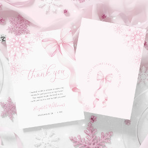 A Little Snowflake Pink Bow Baby Shower Thank You Card