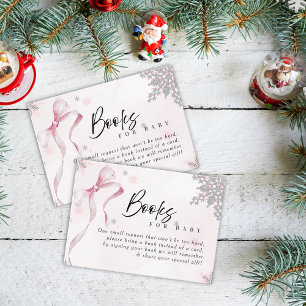 A little Snowflake Pink Bow Glitter Baby Shower Enclosure Card