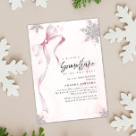 A little Snowflake Pink Bow Glitter Baby Shower Invitation